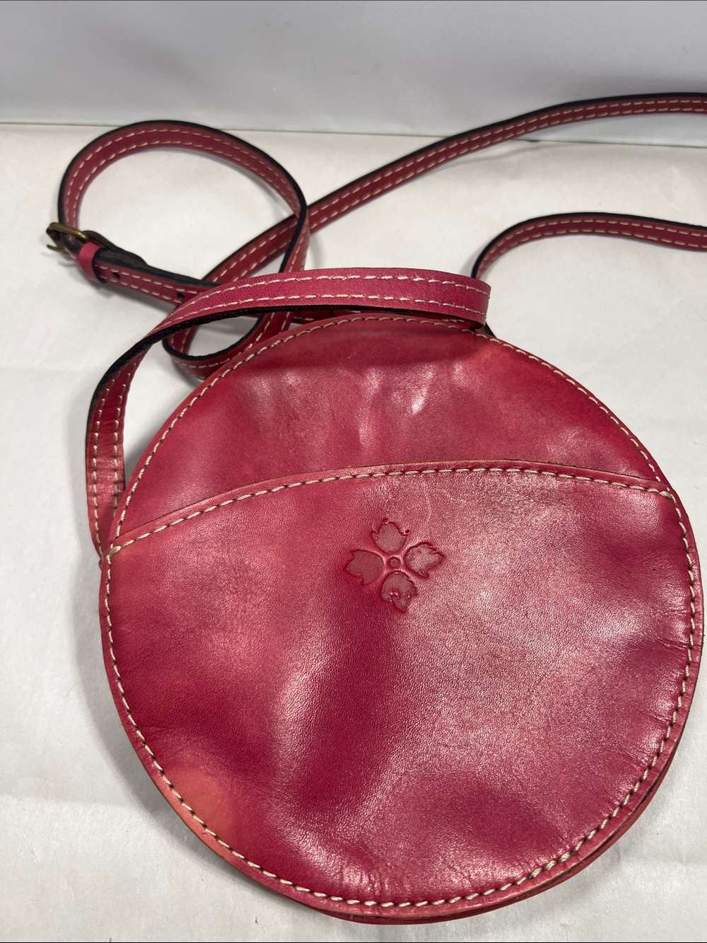 Patricia Nash Round Leather Crossbody in Berry Red